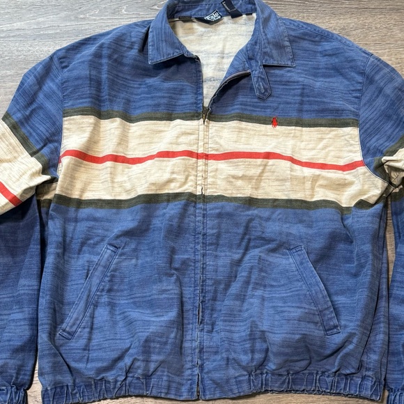 Polo Ralph Lauren Vintage XL Blue White Striped Harrington Zip Jacket rare - Picture 2 of 8